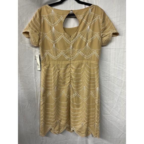 Antonio Melani  Warm Sand Embroidered Scalloped Mini Dress NWT Size 14 - Picture 4 of 6